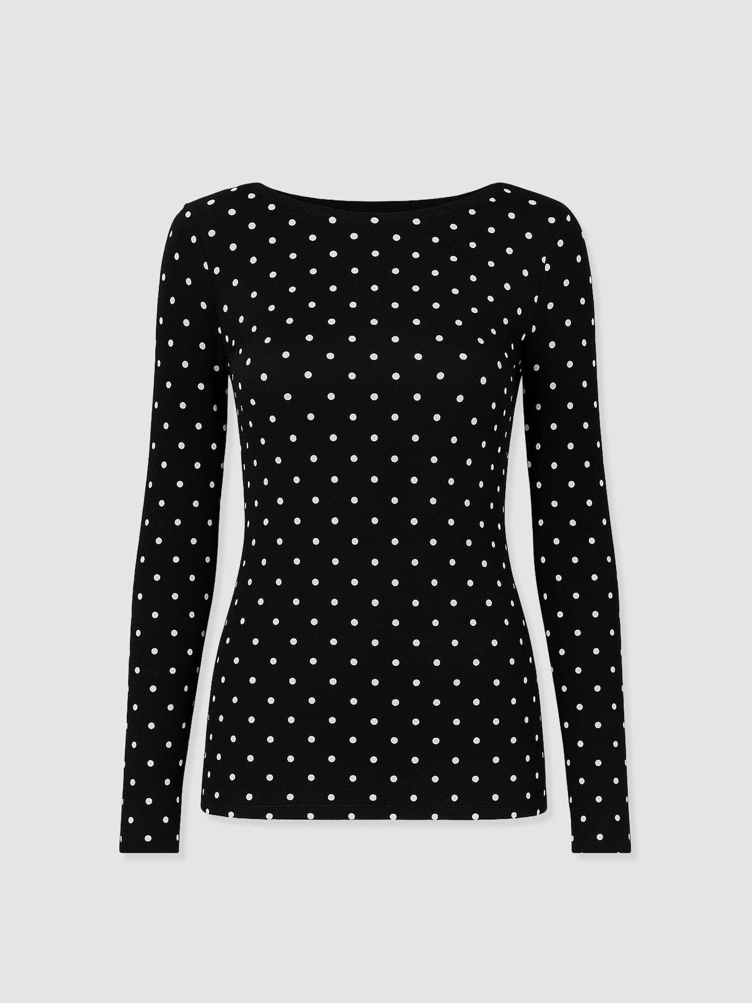 Austen Boat Neck Long Sleeve Tee - Black Polka Dot - Women's T-shirts | Saint + Sofia® USA